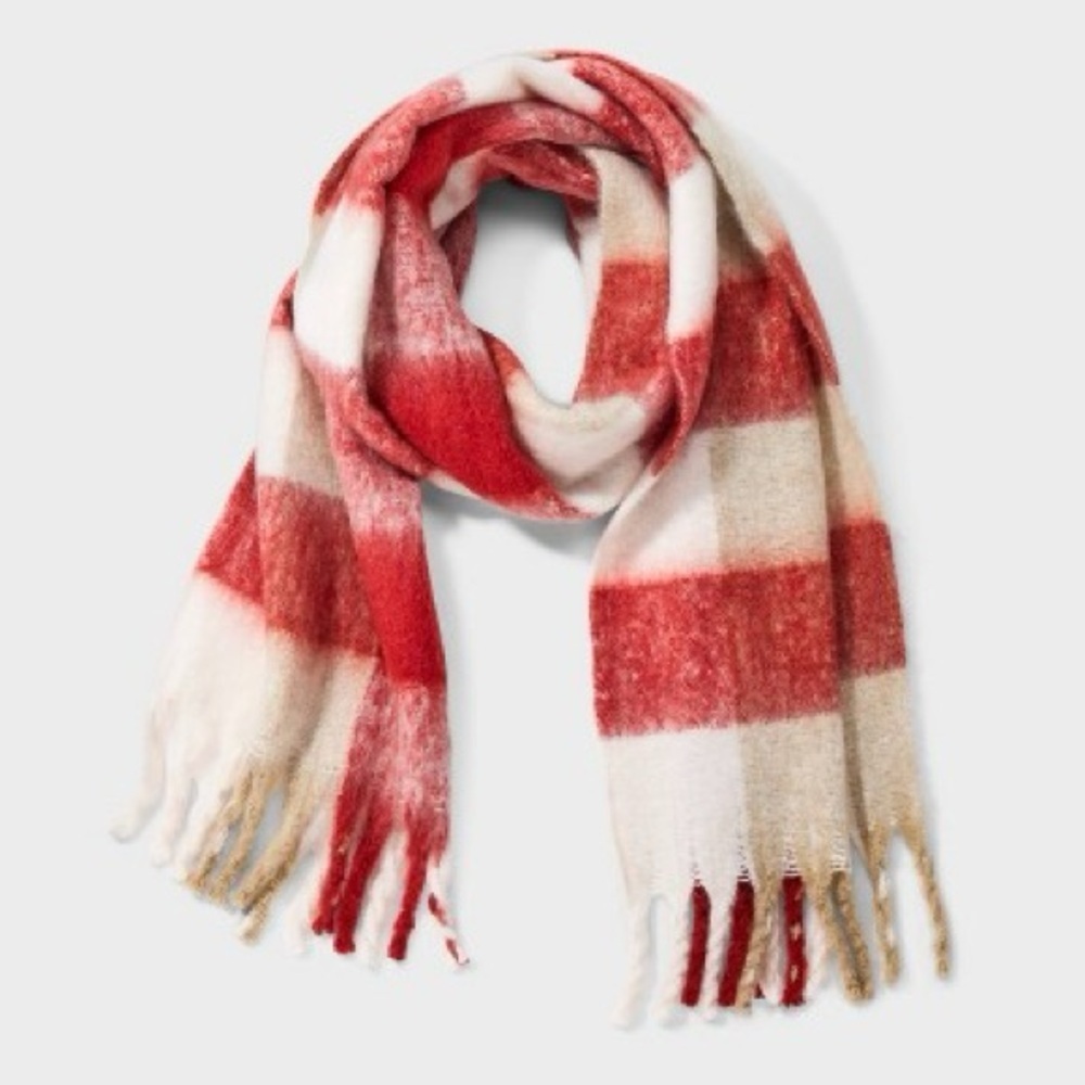 Universal Thread Scarf Lofty Blanket-Like Red and Cream